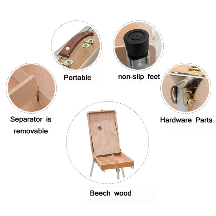Portable Wooden Portable Sketch Box Aluminum Alloy Easel(Beech) by bashfashion