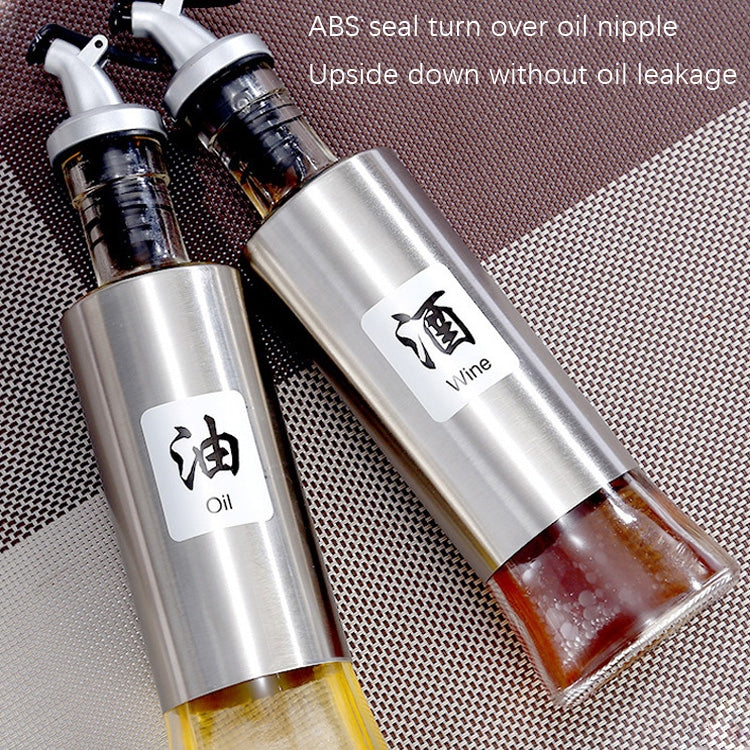 Stainless Steel Glass Oil Bottle Kitchen Pressed Seasoning Bottle, Capacity: 200ml by bashfashion