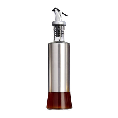 Stainless Steel Glass Oil Bottle Kitchen Pressed Seasoning Bottle, Capacity: 300ml by bashfashion