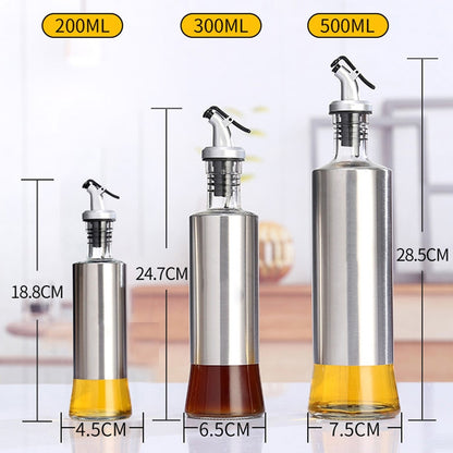 Stainless Steel Glass Oil Bottle Kitchen Pressed Seasoning Bottle, Capacity: 300ml by bashfashion