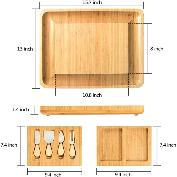 39 x 33 x 3.8cm Natural Bamboo Cheese Board +4 Knife Set by bashfashion