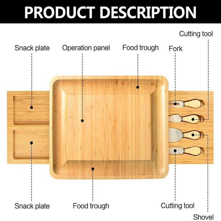 39 x 33 x 3.8cm Natural Bamboo Cheese Board +4 Knife Set by bashfashion