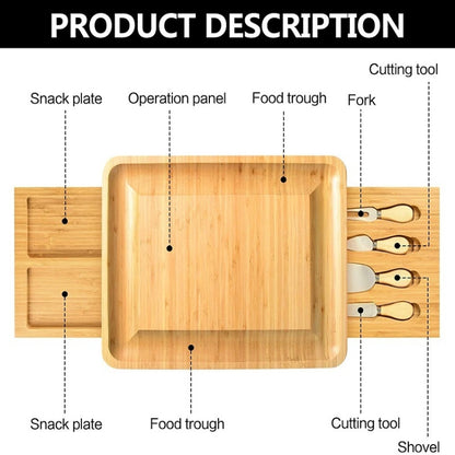 39 x 33 x 3.8cm Natural Bamboo Cheese Board +4 Knife Set by bashfashion