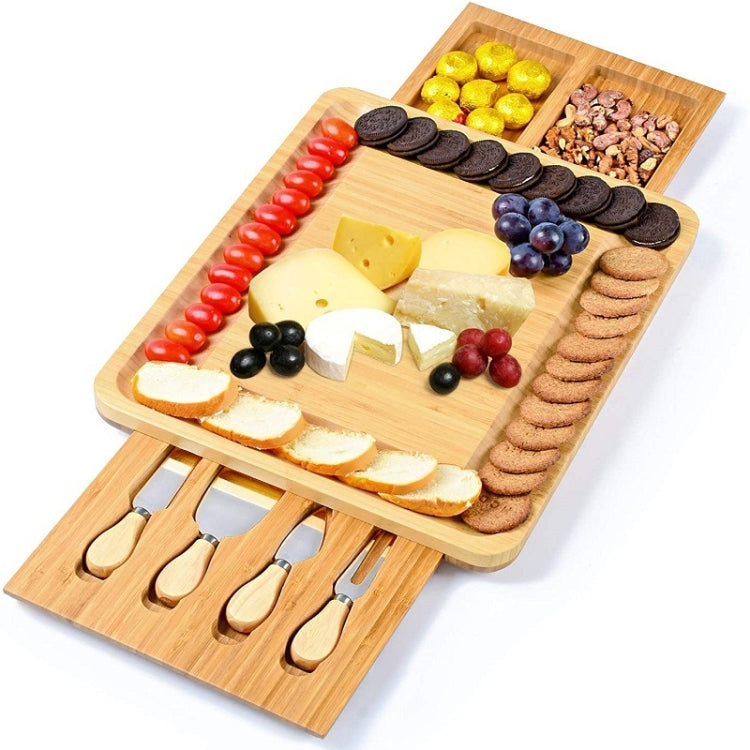 39 x 33 x 3.8cm Natural Bamboo Cheese Board +4 Knife Set by bashfashion