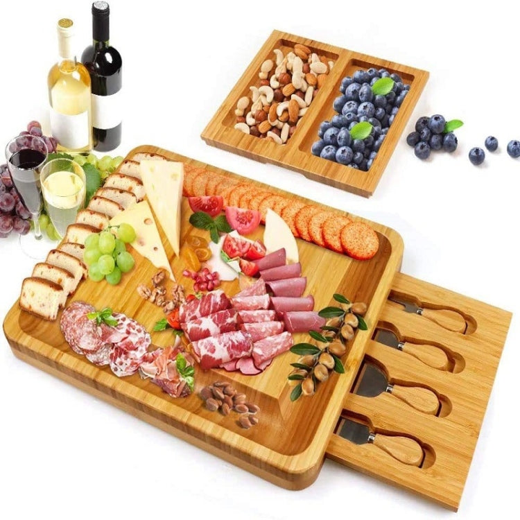 39 x 33 x 3.8cm Natural Bamboo Cheese Board +4 Knife Set by bashfashion