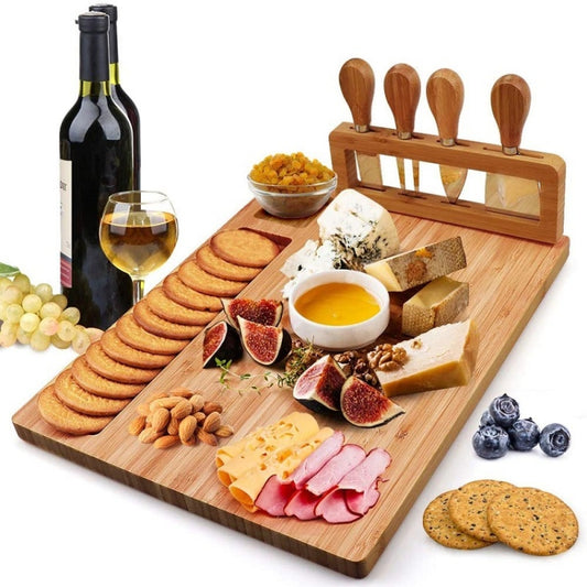 Bamboo Cheese Board Charcuterie Board Sets(36x29x1.5cm) by bashfashion