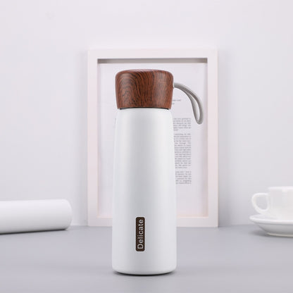 Delicate 304 Stainless Steel Wood Grain Thermos Cup, Capacity: 400ml(White) by Delicate