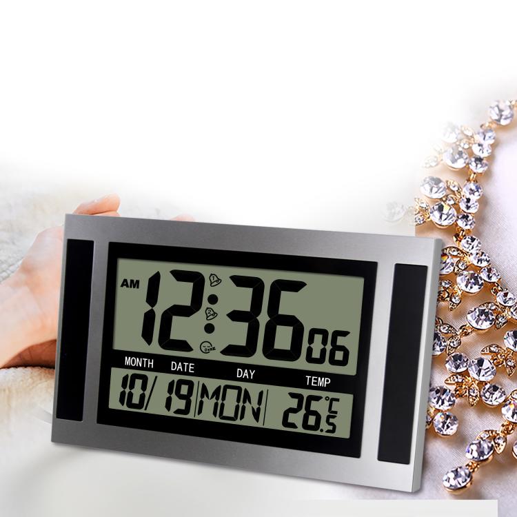 Large Screen LCD Wall Clock Minimalist Electronic Alarm Clock(Silver+Black) by bashfashion