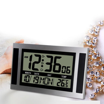 Large Screen LCD Wall Clock Minimalist Electronic Alarm Clock(Silver+Black) by bashfashion