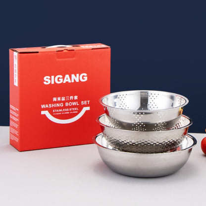 3 PCS / Set SiGang Stainless Steel Rice Washing and Vegetable Draining Basin(24cm+26cm+28cm) by bashfashion