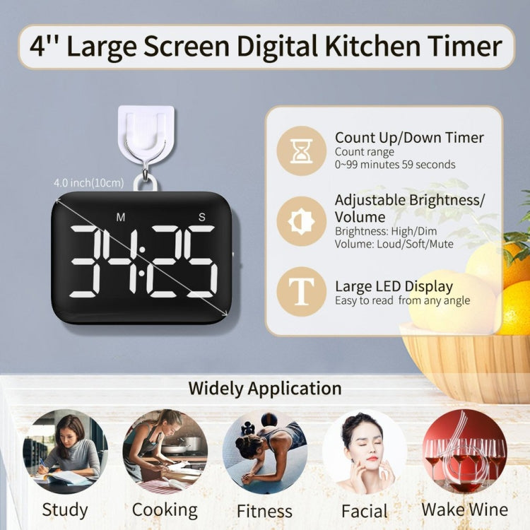 Rechargeable Large Screen LCD Electronic Timing Reminder Alarm Clock Kitchen Baking Timer(White) by bashfashion