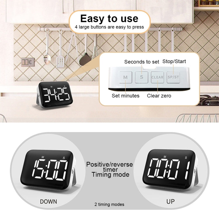 Rechargeable Large Screen LCD Electronic Timing Reminder Alarm Clock Kitchen Baking Timer(White) by bashfashion