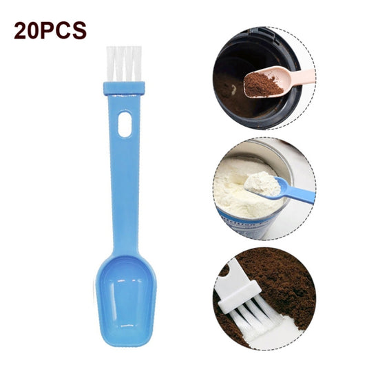 20 PCS Coffee Bean Grinder Spoon Grinder Cleaning Brush With Scale(Blue Handle White Hair) by bashfashion