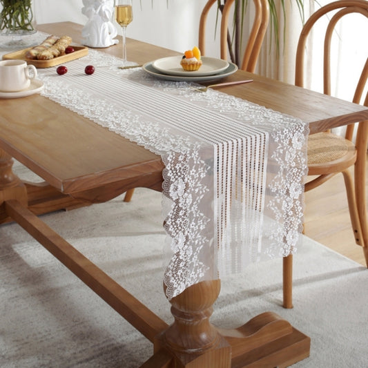 Romantic Lace Table Runner Wedding Decoration, Size: 140cm(White Lace) by bashfashion