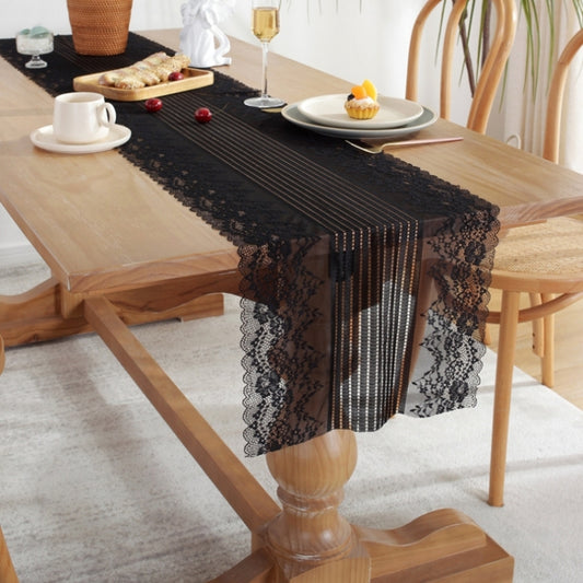 Romantic Lace Table Runner Wedding Decoration, Size: 220cm(Black Lace) by bashfashion