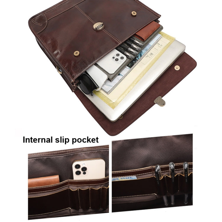 Men Retro Cowhide Leather Briefcase Multifunctional Laptop Bag for 15.6 Inch Computer(Coffee) by J.M.D