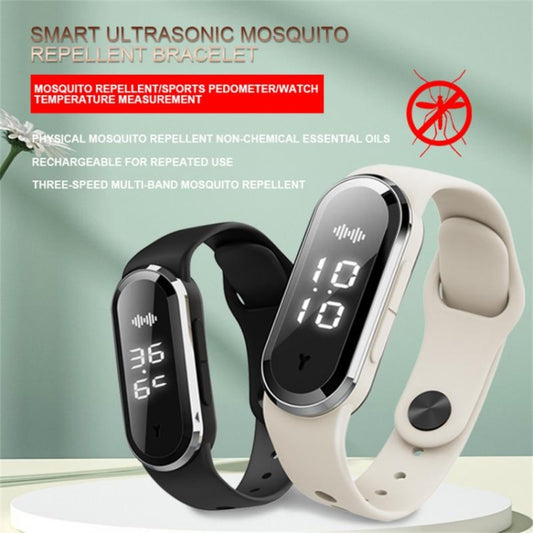 M21 Ultrasonic Mosquito Repellent Bracelet with Step Counter & Clock & Temperature Function(Black) by bashfashion