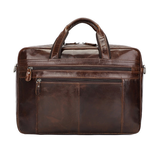 Men Retro Oil Wax Leather Handbag 17 Inch Computer Bag Shoulder Diagonal Briefcase(Brown) by J.M.D