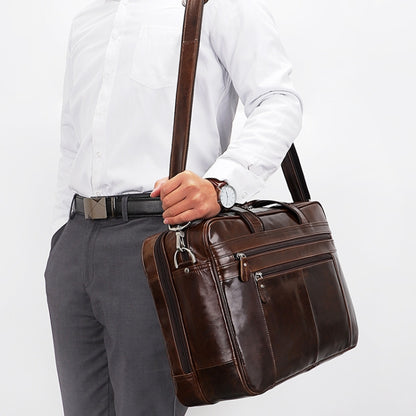Men Retro Oil Wax Leather Handbag 17 Inch Computer Bag Shoulder Diagonal Briefcase(Brown) by J.M.D