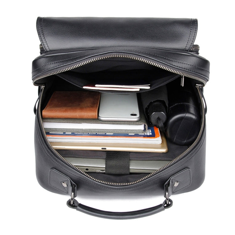 Casual Business Cowhide Leather Backpack Laptop Bag For Men(Black) by J.M.D