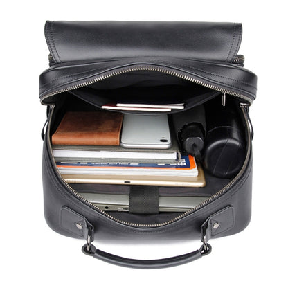 Casual Business Cowhide Leather Backpack Laptop Bag For Men(Black) by J.M.D