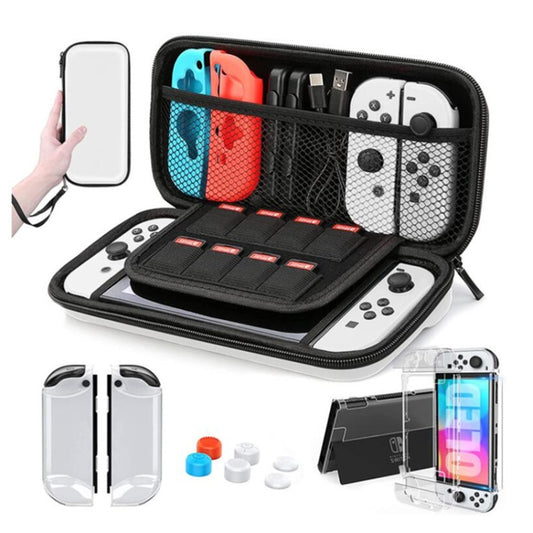 Game Console Crystal Shell Remote Sensing Cap Tempered Film Storage Bag Set For Switch OLED Console Storage Bag+Crystal Case+Rocker Capx6+Tempered Film by bashfashion
