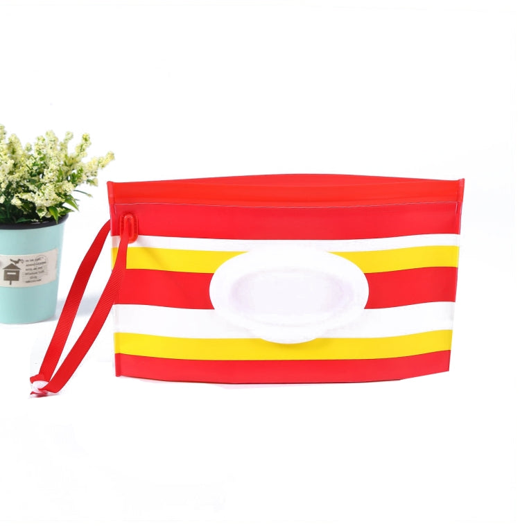 Baby EVA Wet Wipes Bag Portable Flip Removable Sanitary Wet Wipes Bag(Red Yellow Stripe) by bashfashion