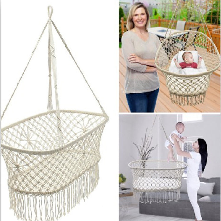 White Cotton Baby Garden Hanging Hammock Baby Cribs Cotton Woven Rope Swing Patio Chair Seat Bedding Baby Care 90*87*57cm by bashfashion