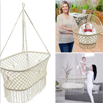 White Cotton Baby Garden Hanging Hammock Baby Cribs Cotton Woven Rope Swing Patio Chair Seat Bedding Baby Care 90*87*57cm by bashfashion