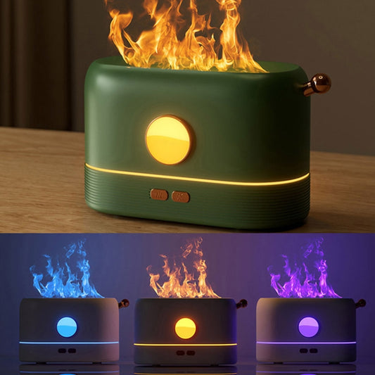JF801 Desktop Simulation Flame Aroma Diffuser Humidifier, Color: 3 Color Light-Green by bashfashion