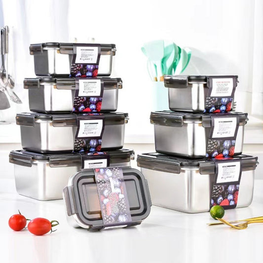 Refrigerator Refrigerated Storage Stainless Steel Airtight Crisper, Capacity: Square 3 PCS/Set by bashfashion