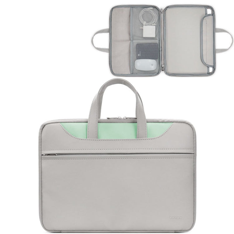 Baona BN-Q006 PU Leather Full Opening Laptop Handbag For 14 inches(Gray+Mint Green) by Baona