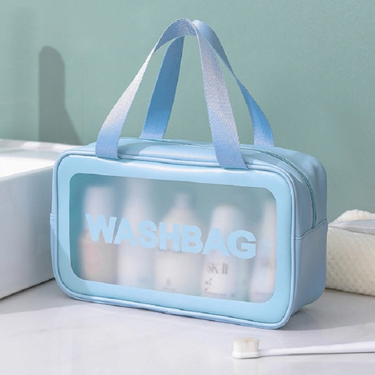 2 PCS Frosted Translucent Waterproof Storage Bag Cosmetic Bag Swimming Bag Wash Bag Blue M 2 Handles by bashfashion