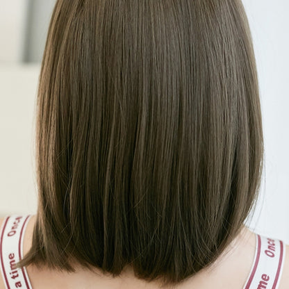 Women Medium Length Natural Realistic Full Shoulder Length Wig(Black Tea Color 36cm) by bashfashion