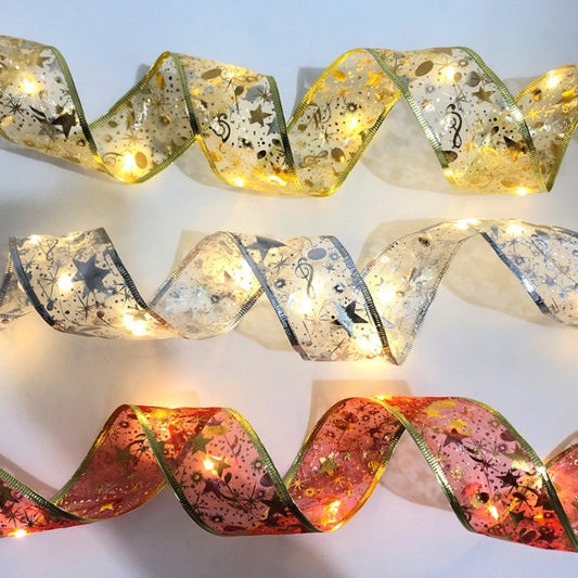 Christmas LED Lights Bronzing Double Ribbon String Lights, Specification: 1m(Gold Warm Light) by bashfashion