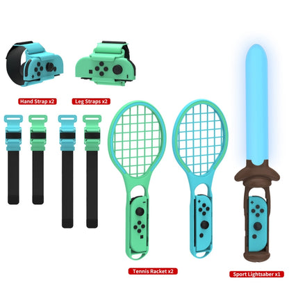 DOBE TNS-2123 Sports Lightsaber + Leg Strap + Tennis Racket + Wrist Strap 7 In 1 Sports Set For Nintendo Switch by DOBE