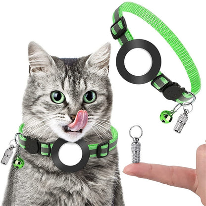 Pet Anti Lost Address Pendant Collar with Bell for Airtag(Green) by bashfashion