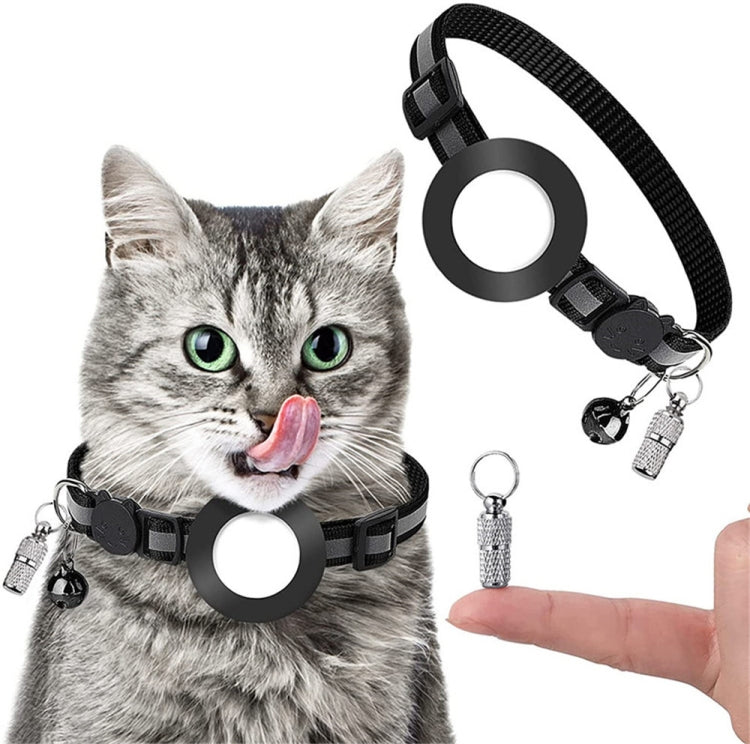 Pet Anti Lost Address Pendant Collar with Bell for Airtag(Black) by bashfashion