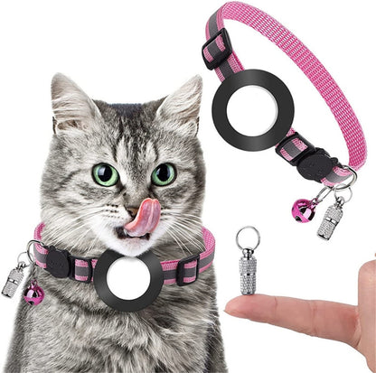 Pet Anti Lost Address Pendant Collar with Bell for Airtag(Pink) by bashfashion