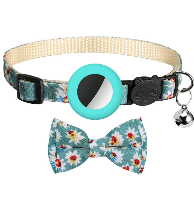 Anti-Lost Printed Bow Pet Collar with Bell for AirTag(Mint Green) by bashfashion