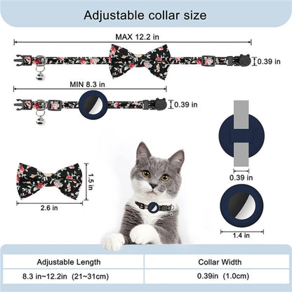Anti-Lost Printed Bow Pet Collar with Bell for AirTag(Blue) by bashfashion