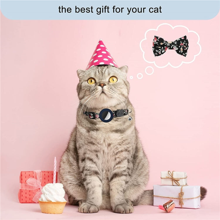 Anti-Lost Printed Bow Pet Collar with Bell for AirTag(Deep Blue) by bashfashion