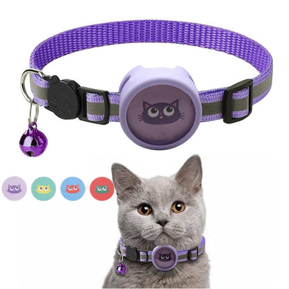 Pet Reflective Collar with Bell for AirTag(Purple) by bashfashion