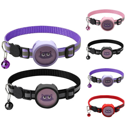 Pet Reflective Collar with Bell for AirTag(Black) by bashfashion