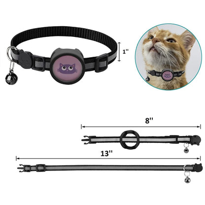 Pet Reflective Collar with Bell for AirTag(Black) by bashfashion