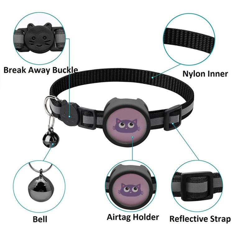 Pet Reflective Collar with Bell for AirTag(Black) by bashfashion