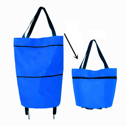 Portable Shopping Cart Foldable Tote With Wheels(Blue) by bashfashion