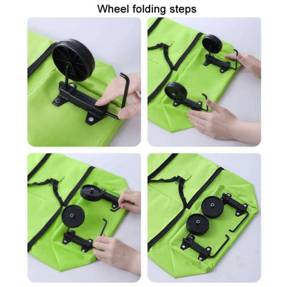 Portable Shopping Cart Foldable Tote With Wheels(Blue) by bashfashion