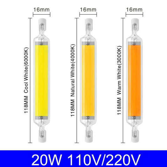 118mm 20W R7S LED COB Dimmer Glass Lamp Double-end Horizontal Plug-in Light(220V Warm White Light) by bashfashion