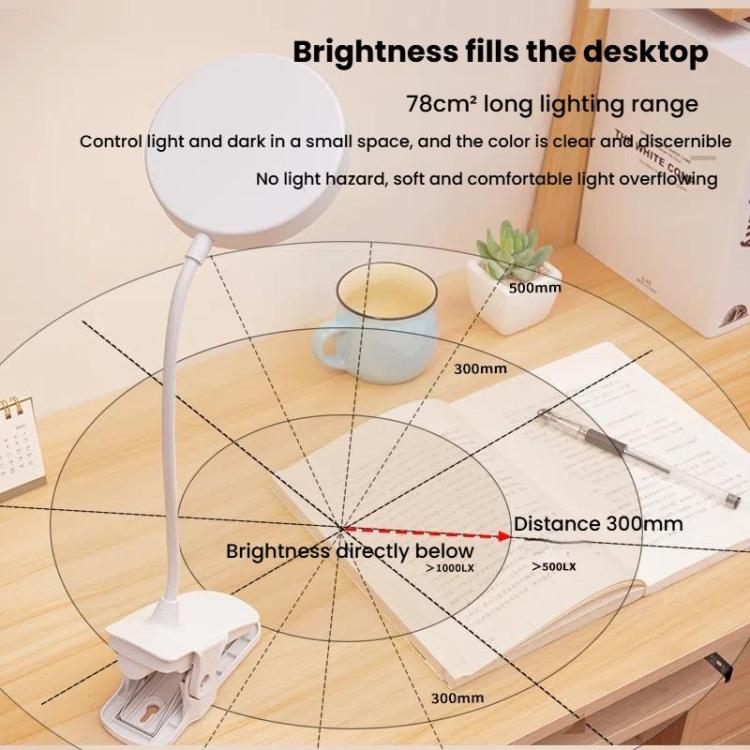 Three-color Temperature Infinite Dimming LED Clip Eye Protection Bedside Lamp(4000XH/Dual-purpose + Cable) by bashfashion